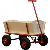 SUNNY Billy Beach Wagon / Bolderkar van blank hout Bolderwagen met luchtbanden in rood