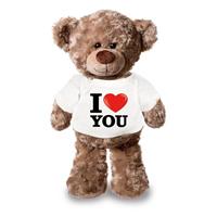 Knuffel teddybeer met I love you shirt 24 cm Bruin