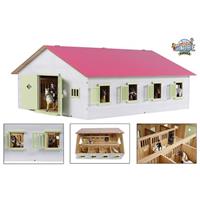 Horses Houten Paardenstal met 7 Boxen Roze/Wit 1:24