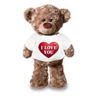 Shoppartners Valentijn - Knuffel beertje met I love you hartje shirt 24 cm Bruin