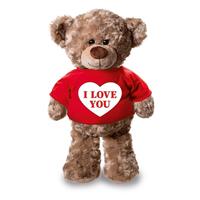 Shoppartners Valentijn - Knuffel teddybeer met I love you hartje rood shirt 24 cm Rood