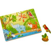 HABA 303181 - Sound-Greifpuzzle, Im Dschungel, Holzpuzzle mit Tierstimmen, Kinderpuzzle, 6 Teile