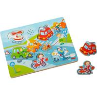HABA 303180 - Sound-Greifpuzzle, In der Stadt, Holzpuzzle, Kinderpuzzle, 6 Teile