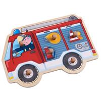HABA 304594 - Greifpuzzle Feuerwehrauto, Holzpuzzle, 6 Puzzleteile