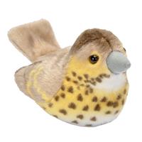 Wild Republic Pluche zanglijster knuffel vogel met geluid 13 cm speelgoed -