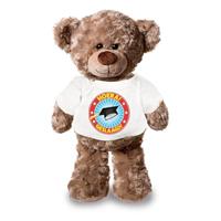 Knuffel teddybeer Hoera Geslaagd wit shirt 24 cm Wit