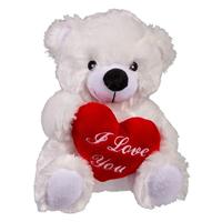 Moederdag pluche knuffelbeer met I love you hartje 22 cm Wit