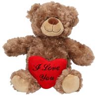 Bruin pluche knuffelbeertje met I love you hartje 24 cm Bruin