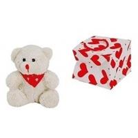 Witte pluche knuffelbeer met rood sjaaltje 10 cm Wit