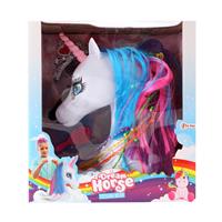 Toi-Toys XL Frisierkopf Einhorn mit Stränchen, Kamm, Haarglätter und Krone