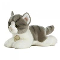 Aurora 10813 - MiYoni Katze Tabby, liegend, grau/weiß, Plüschtier, 20 cm