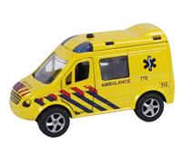 2 Play ambulance pull back met licht en geluid 11 cm geel