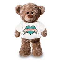 Bellatio Beterschap pluche teddybeer knuffel 24 cm met wit retro t-shirt Multi