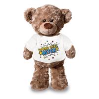 Bellatio Word snel beter pluche teddybeer knuffel 24 cm met wit t-shirt Multi