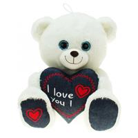 Heunec Pluche witte beer/beren knuffel i love you 25 cm speelgoed -