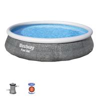 Bestway Schwimmbecken Fast Set 13' x 33"/3.96m x 84cm Swimming Pool Set Rattanoptik