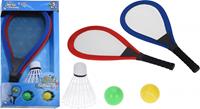 badmintonset met mega shuttle blauw/rood XL set 5 stuks