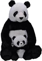 Wild Republic XL knuffel zwart/witte panda met baby 76 cm knuffeldieren -