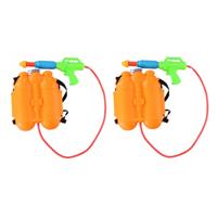 2x Waterpistolen spuit met rugzak watertank oranje -