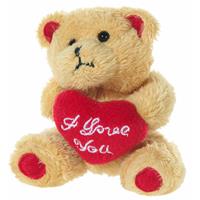 Heunec Pluche beertjes knuffel bruin van 10 cm met een I LOVE YOU hartje -