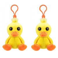 Set van 2x stuks pluche mini baby eend knuffel sleutelhanger 9 cm -