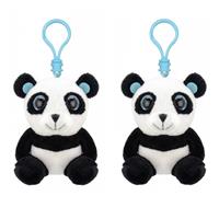 Set van 2x stuks pluche mini panda knuffel sleutelhanger 9 cm -