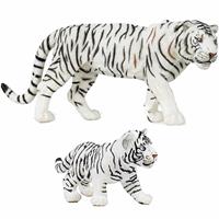 Papo Plastic speelgoed dieren figuren setje witte tijgers familie van moeder en kind -