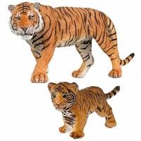 Plastic speelgoed dieren figuren setje tijgers familie van moeder en kind -