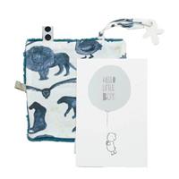geboortekaartje met knuffeldoekje in een envelop storm blue knuffeldoekje