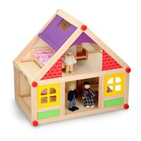 Marionette Wooden Toys - Houten Poppenhuis Incl. Meubels en Poppetjes - 11-delig