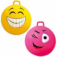Summertime 2x stuks speelgoed Skippyballen met funny faces gezicht geel en roze 65 cm -