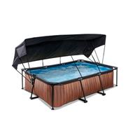 EXIT Wood Pool 220x150x65cm met Sonnensegel und Filterpumpe - braun