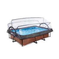 EXIT Wood Pool 220x150x65cm mit Abdeckung und Filterpumpe - braun