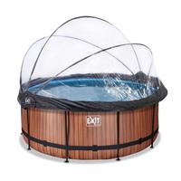 EXIT Frame Pool ø360x122cm (12v Sandfilter) – Holz optik + Sonnendach + Wärmepumpe braun