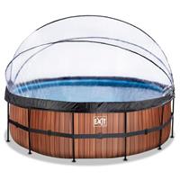 EXIT Frame Pool ø450x122cm (12v Sandfilter) – Holz optik + Sonnendach + Wärmepumpe braun