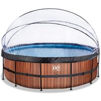 EXIT Wood Pool ø488x122cm mit Abdeckung und Sandfilter- und Wärmepumpe - braun