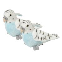 Nature Plush Planet 2x stuks pluche blauwe grasparkiet knuffel 16 cm -