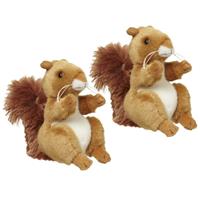 Nature Plush Planet 2x stuks pluche eekhoorn knuffel 11 cm -