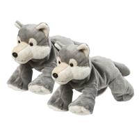 Nature Plush Planet 2x stuks pluche knuffel grijze wolf van 22 cm -