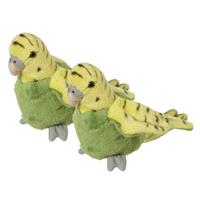 Nature Planet 2x stuks pluche knuffel Parkiet groen 16 cm -