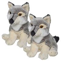 2x stuks pluche grijze wolf/wolven knuffel 22 cm speelgoed -
