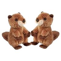 2x stuks pluche bruine bever knuffel 15 cm speelgoed -