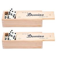 Domino spel dubbel/double 6 in houten doos 112x stenen -