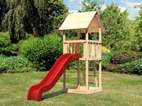 AKUBI Spielturm Lotti naturbelassen inkl. Rutsche rot - BxTxH: 107x107x291 cm