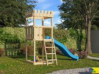 AKUBI Spielturm SET Ritterburg Löwenherz naturbelassen inkl. Rutsche blau - BxTxH: 107x107x260 cm, inkl. Rutsche blau