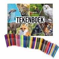 Schetsboek Dieren Liefhebbers A4 50 Paginas Met 50 Viltstiften - Tekenboeken Cadeau Voor Kinderen