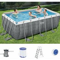 BESTWAY INTERNATIONAL LIMITED Bestway 56722 Power Steel Frame Pool 412x201x122 cm eckig rattan grau