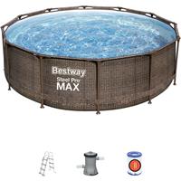 Abnehmbares Röhrenförmiges Pool  Steel Pro Max Rattan-Design 366x100 cm mit Kartuschenreiniger 2.006 L/S mit Leiter