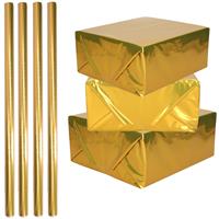 Shoppartners 4x Rollen inpakpapier / cadeaufolie metallic goud 200 x 70 cm -