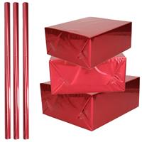 Shoppartners 3x Rollen inpakpapier / cadeaufolie metallic rood 200 x 70 cm -